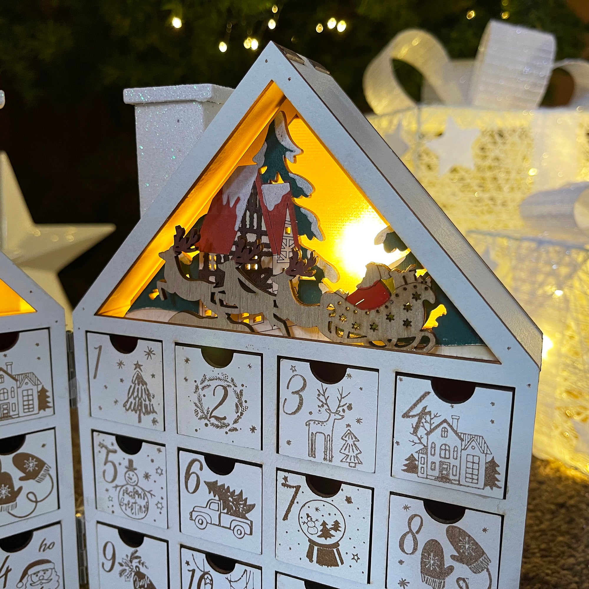 24 Drawer Folding LED Wooden Advent Calendar