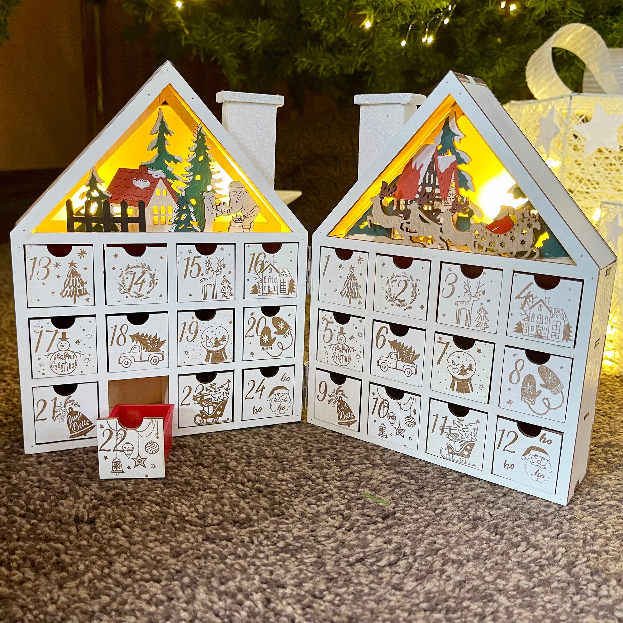 24 Drawer Folding LED Wooden Advent Calendar