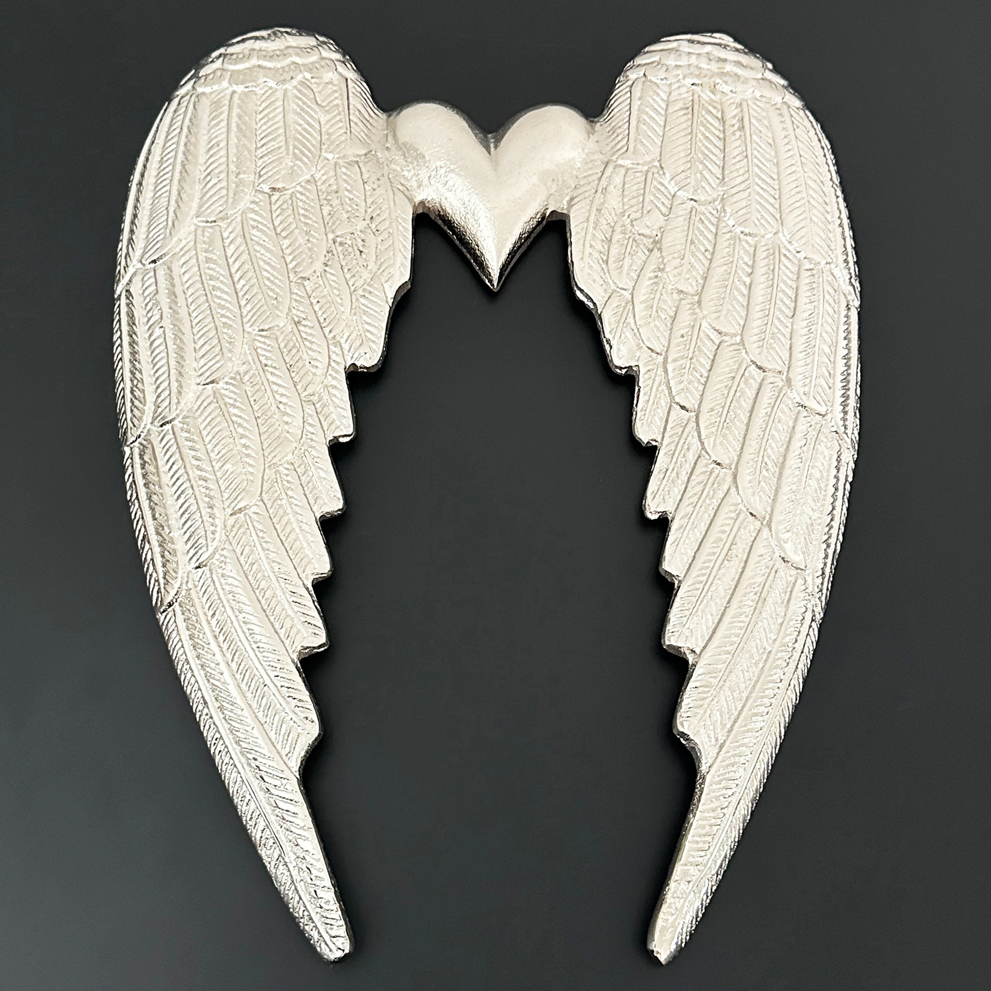 Silver Angel Wings With Heart Deco