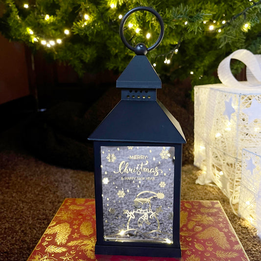 Black Snowman LED Christmas Lantern