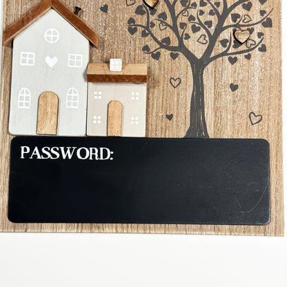 Holzhäuser, Tafel, WLAN, Passwort, Zeichen
