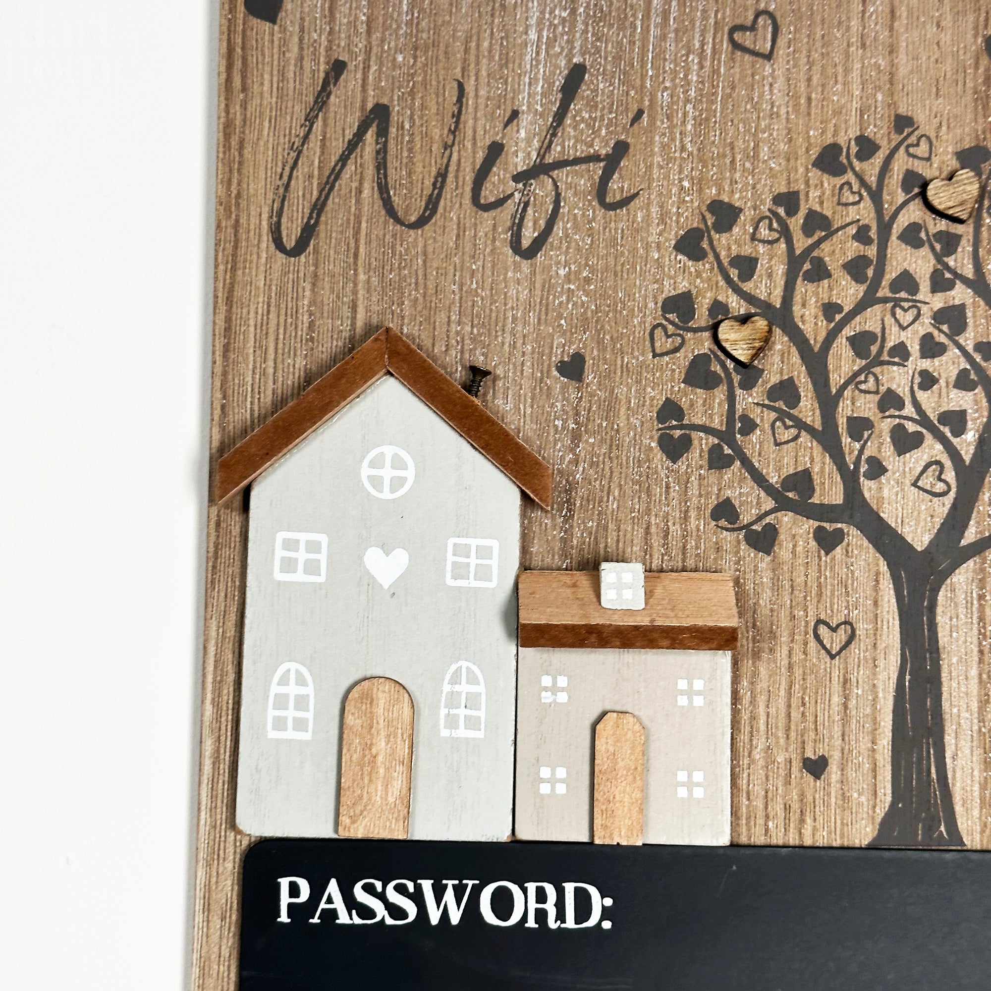 Wooden Houses Chalkboard Wifi Password Sign