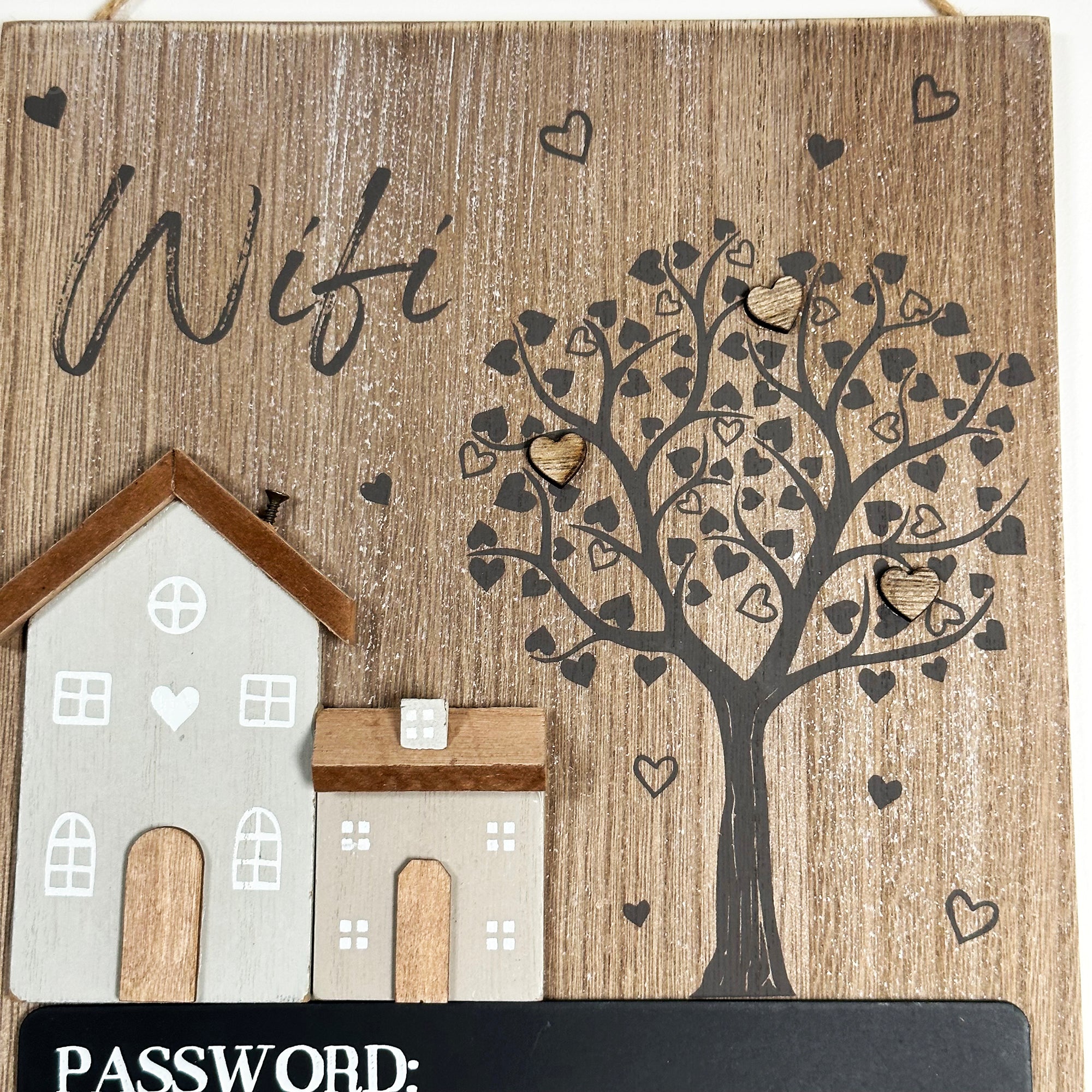 Wooden Houses Chalkboard Wifi Password Sign