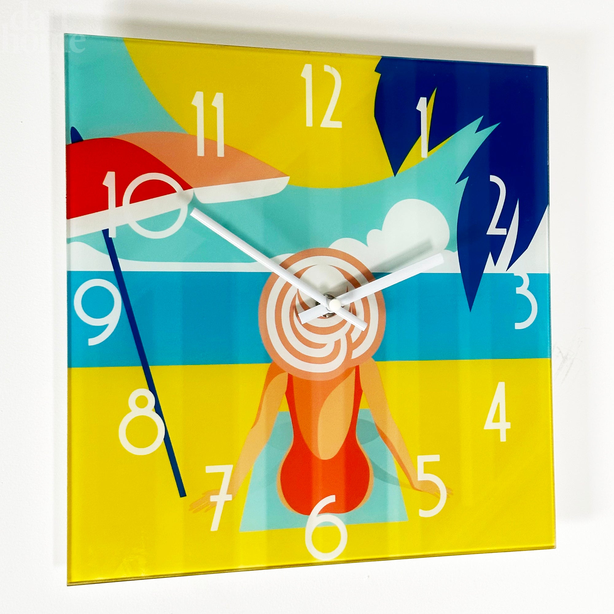 South Beach Lounging Glass Wall Clock