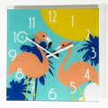 South Beach Flamingos Glass Wall Clock