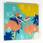 South Beach Flamingos Glas-Wanduhr
