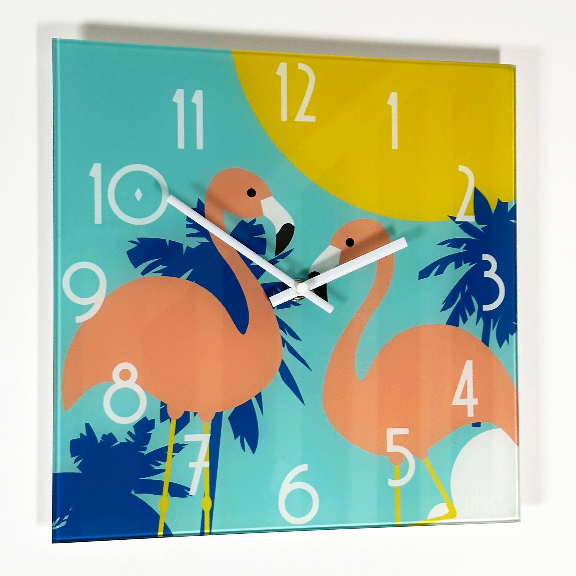 South Beach Flamingos Glass Wall Clock