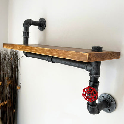 Large Industrial Steel Pipe Shelf With Rustic Wood Top