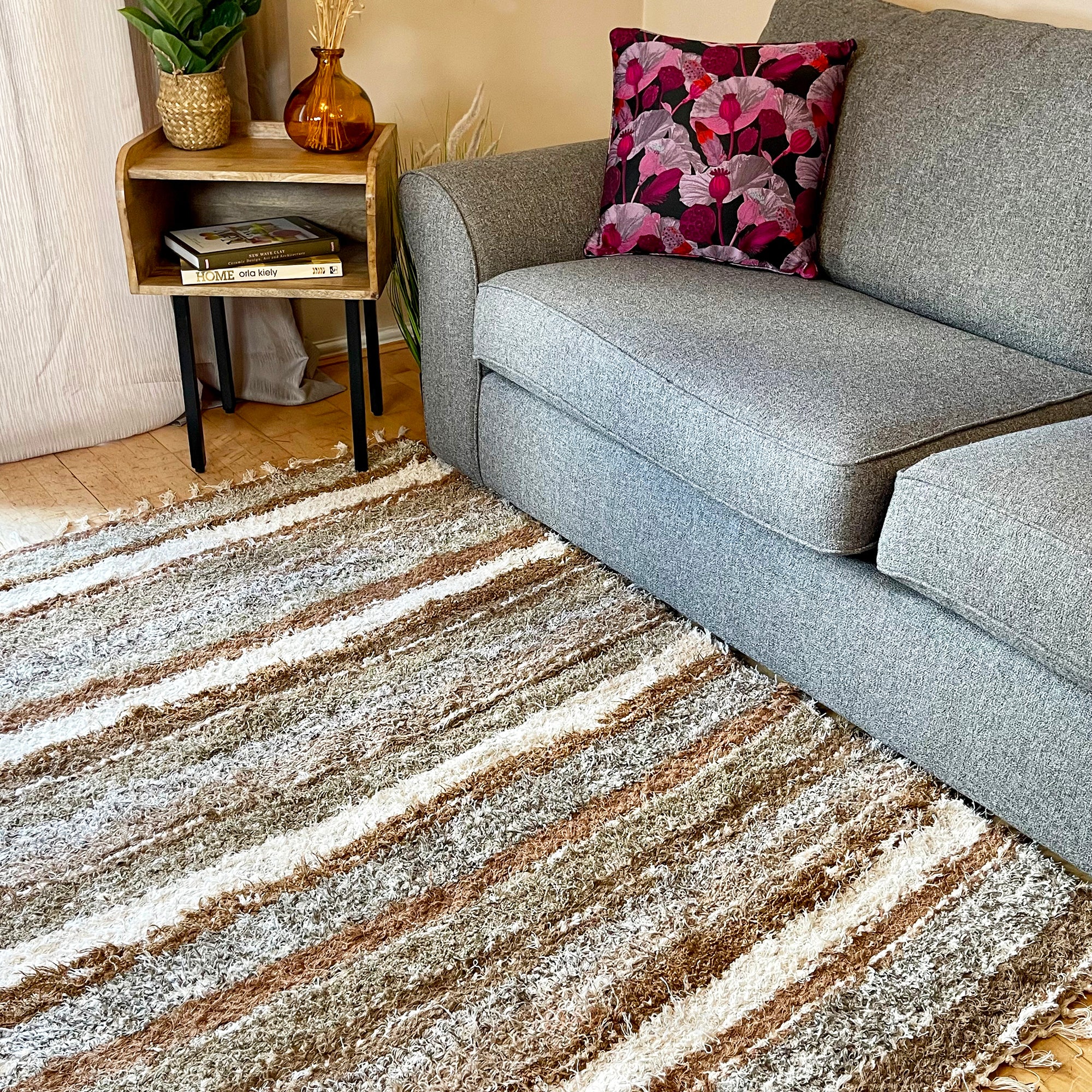 Brown Stripe Shaggy Rug 120x170cm