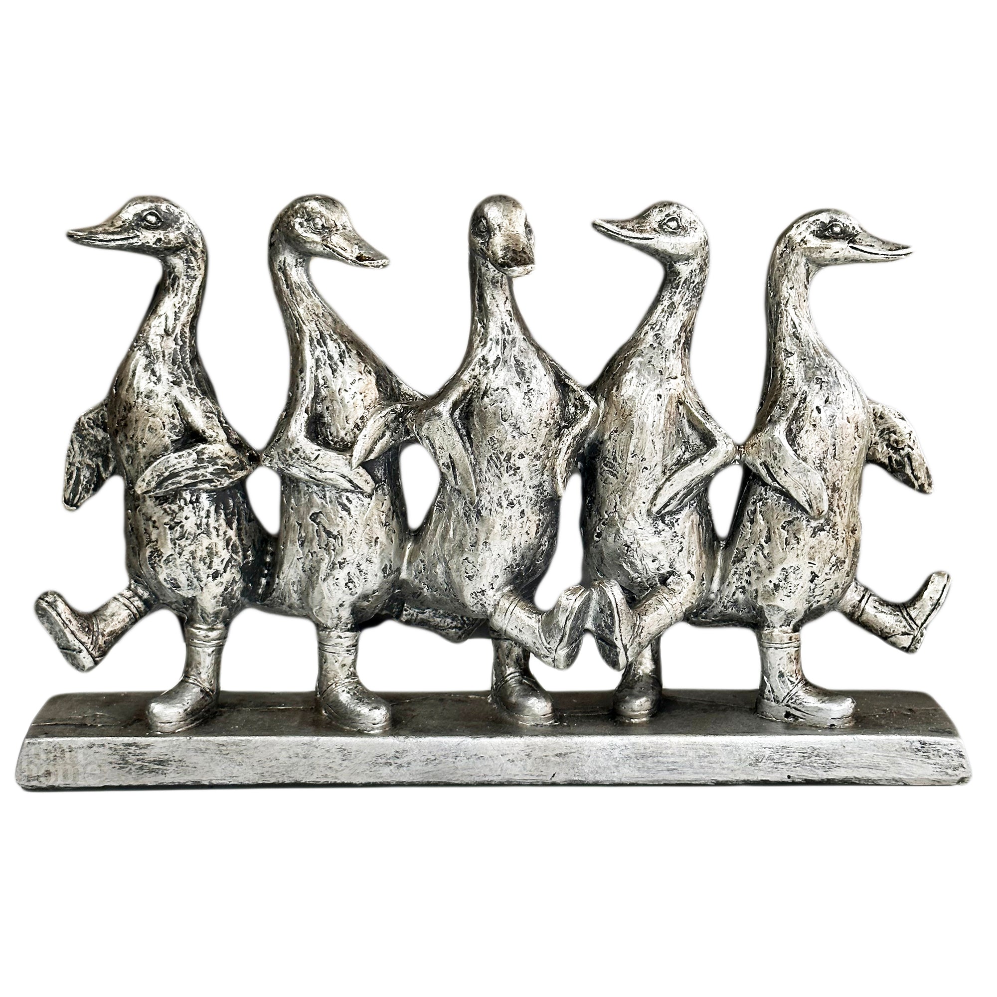 Silver Five Dancing Ducks Sculpture