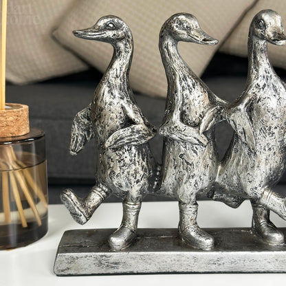 Silver Five Dancing Ducks Sculpture