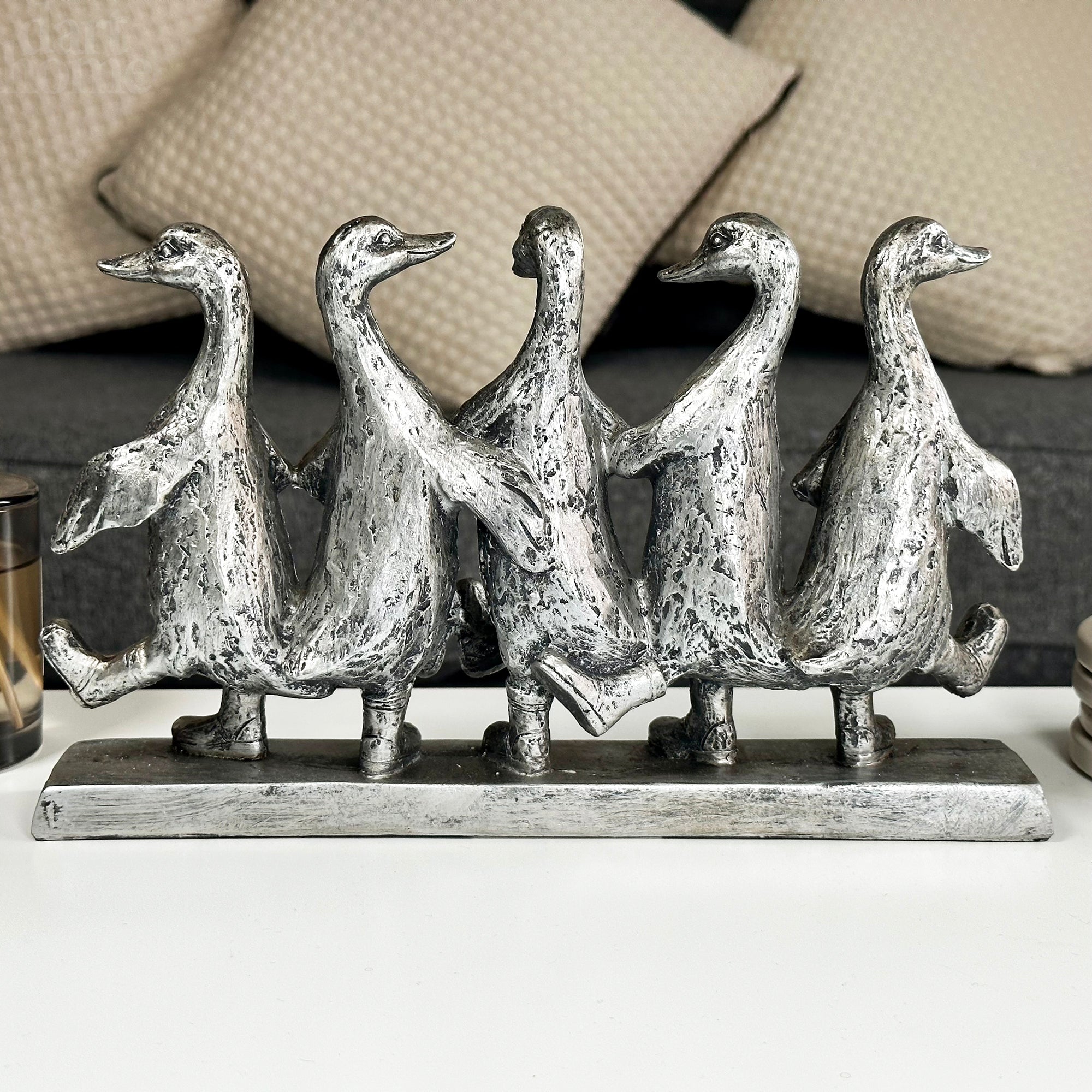Silver Five Dancing Ducks Sculpture