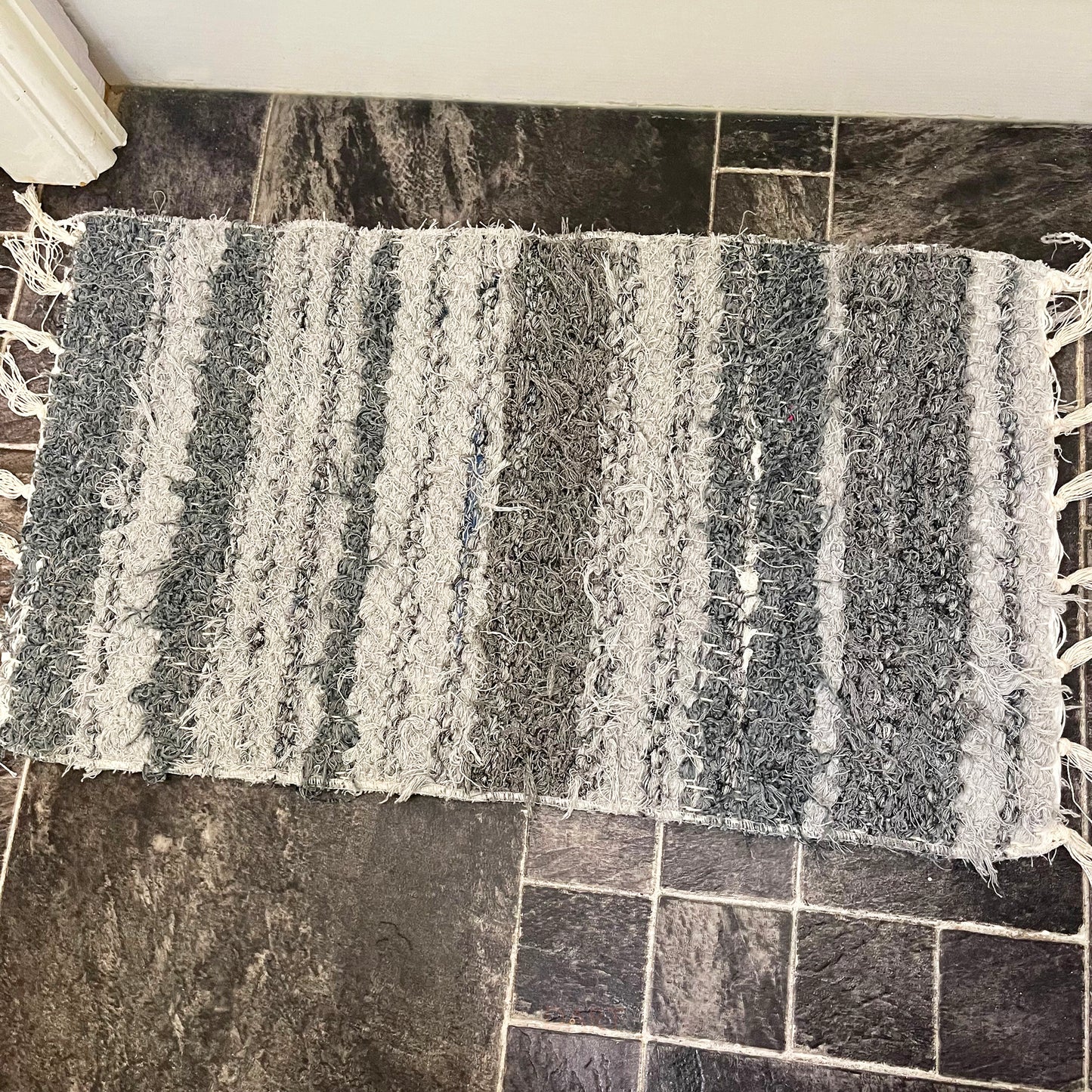 Recycled Cotton Grey Shaggy Bath Mat 40x80cm