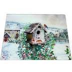 Christmas Robins Glass Chopping Board