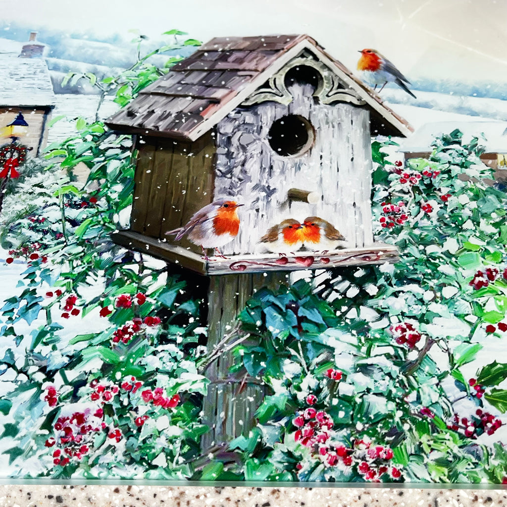 Christmas Robins Glass Chopping Board