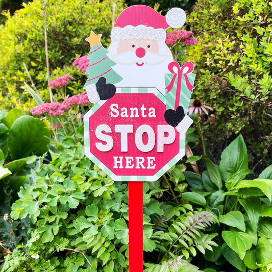 Schild „Stop Here“ mit Weihnachtsmann, 15 x 68 cm