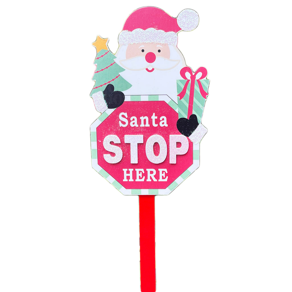 Schild „Stop Here“ mit Weihnachtsmann, 15 x 68 cm
