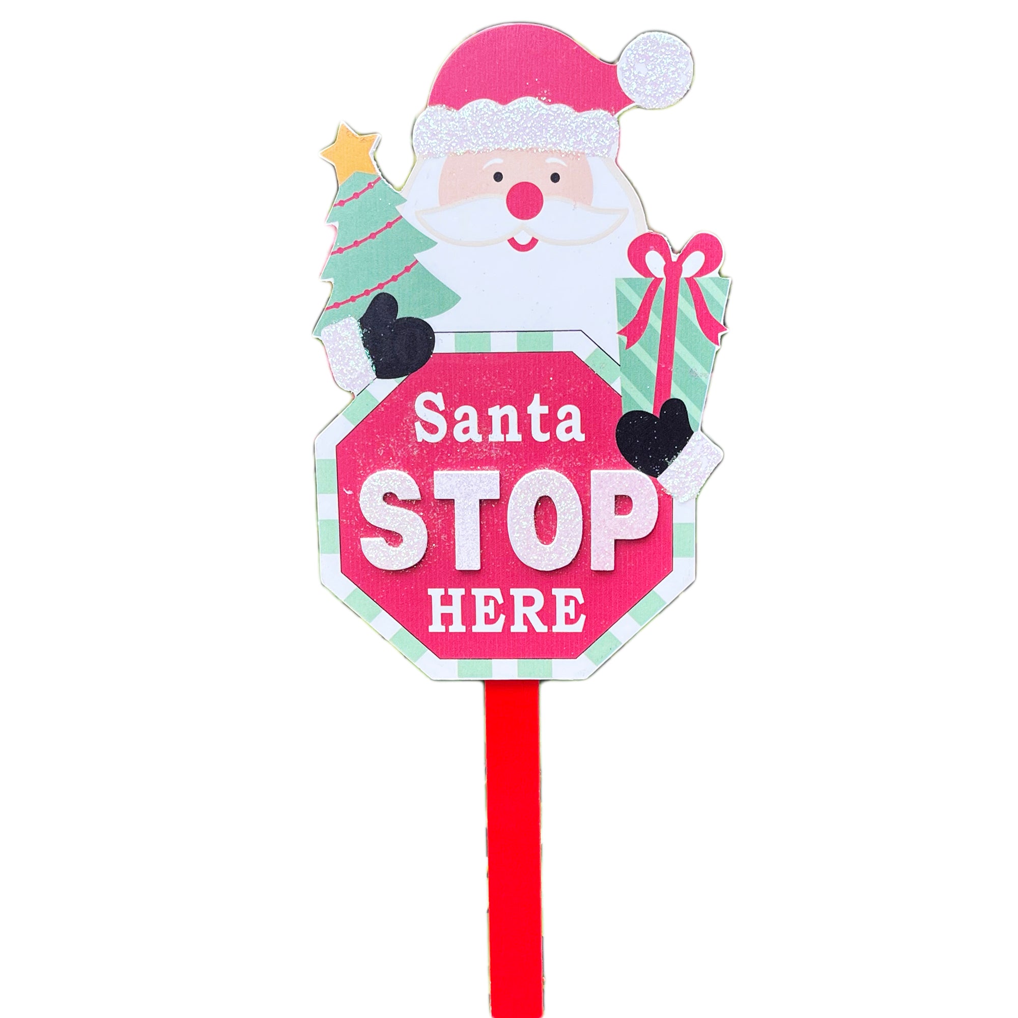 Schild „Stop Here“ mit Weihnachtsmann, 15 x 68 cm