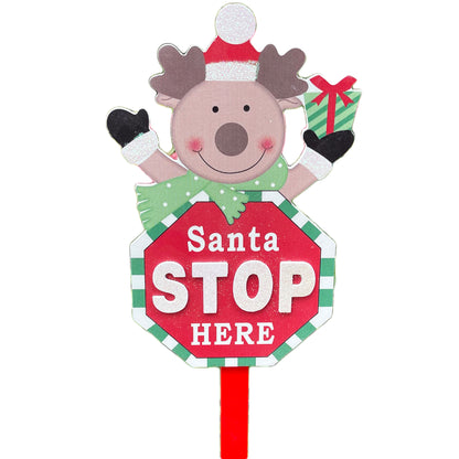 Rentier Santa Stop Here Schild 15x68cm