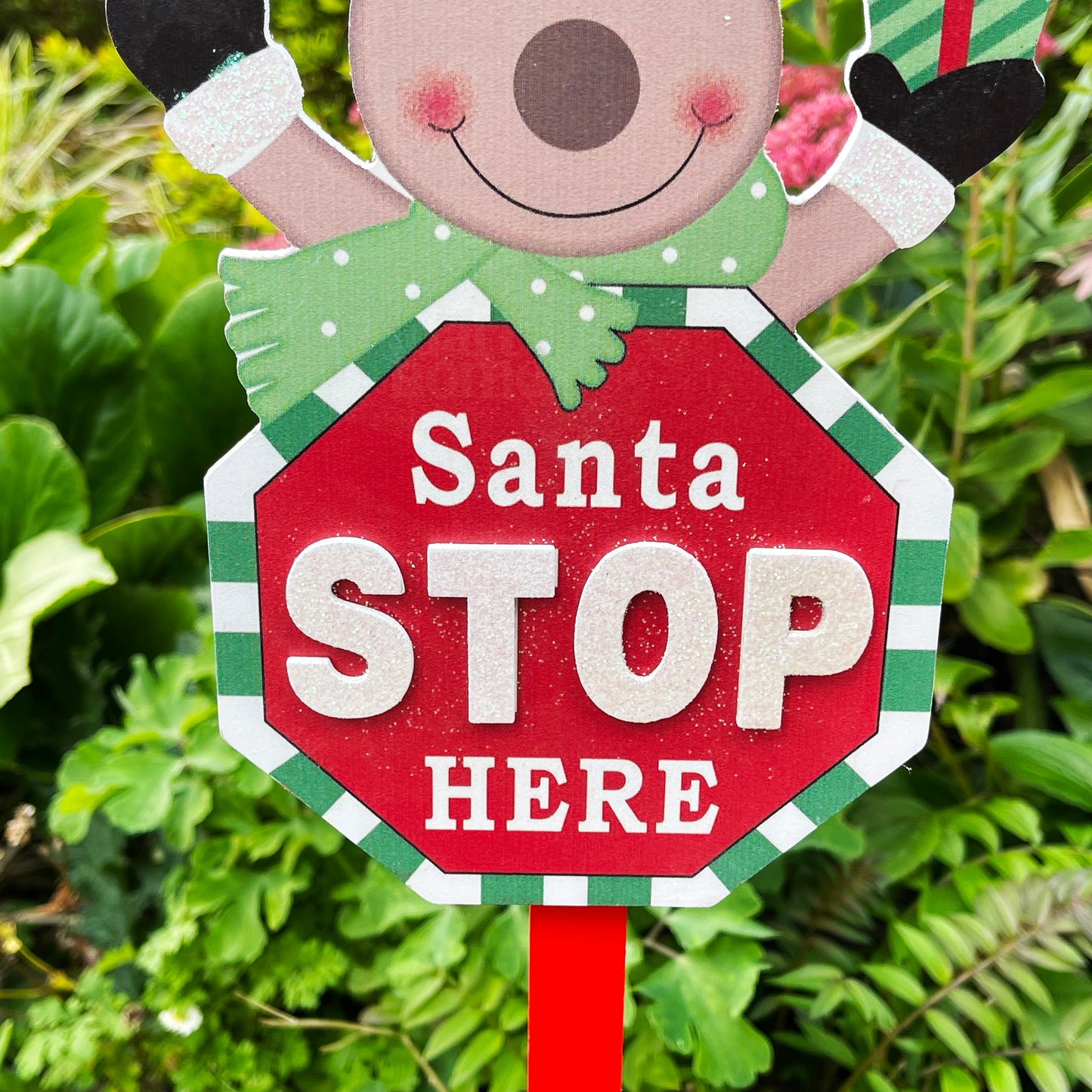 Rentier Santa Stop Here Schild 15x68cm