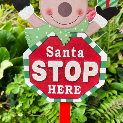 Rentier Santa Stop Here Schild 15x68cm