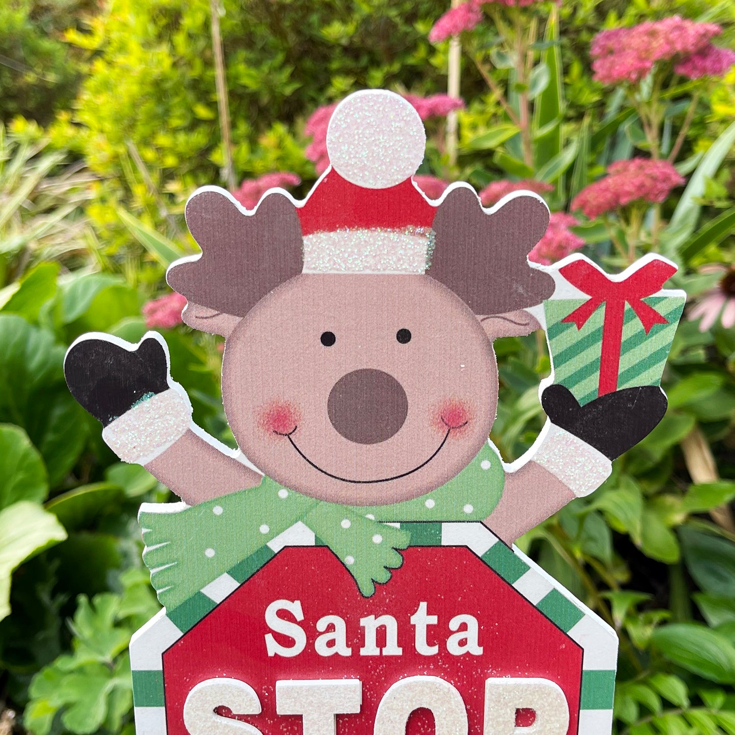 Rentier Santa Stop Here Schild 15x68cm