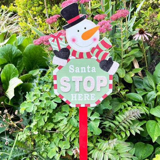 Schneemann Santa Stop Here Schild 15x68cm