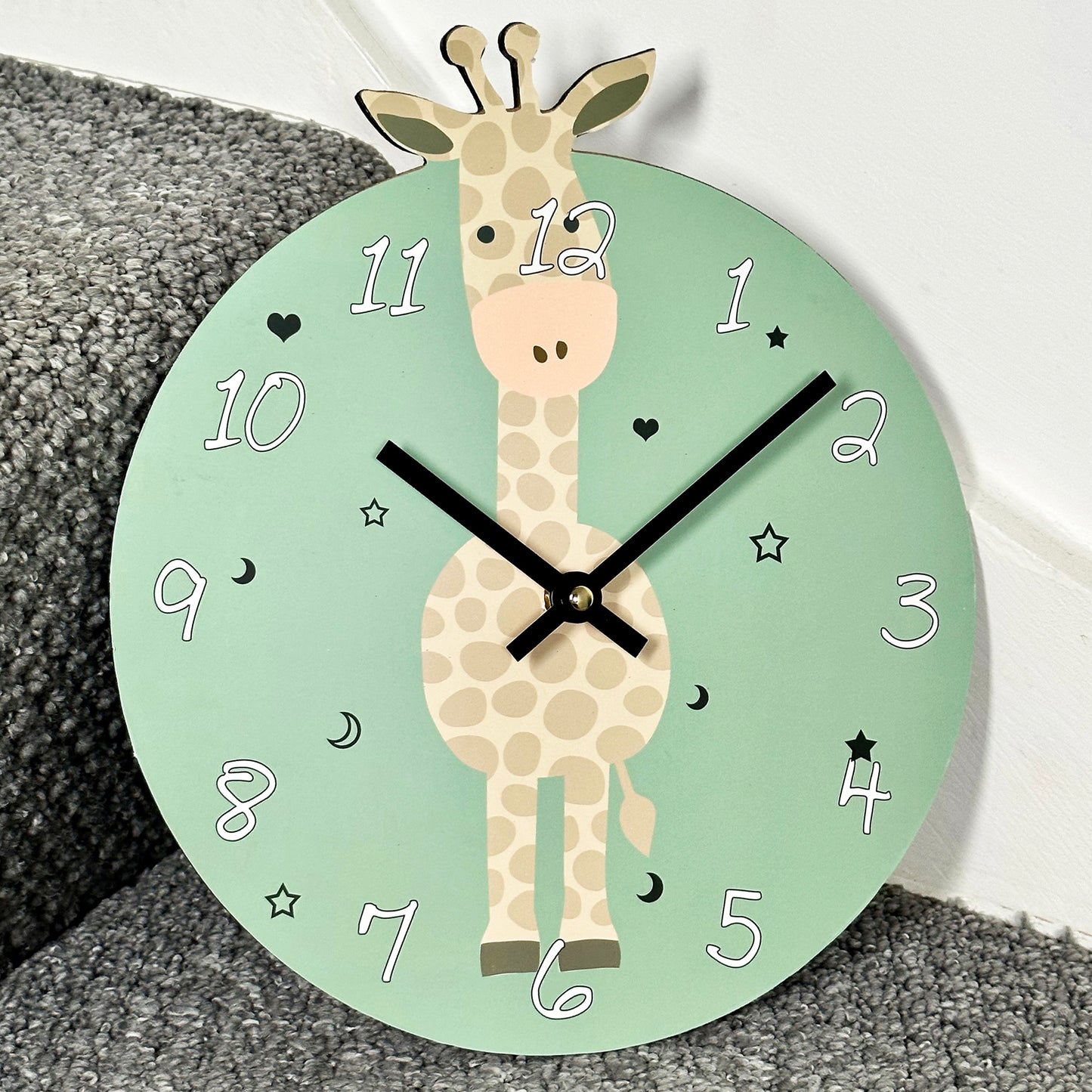 Green Round Giraffe Childrens Wall Clock