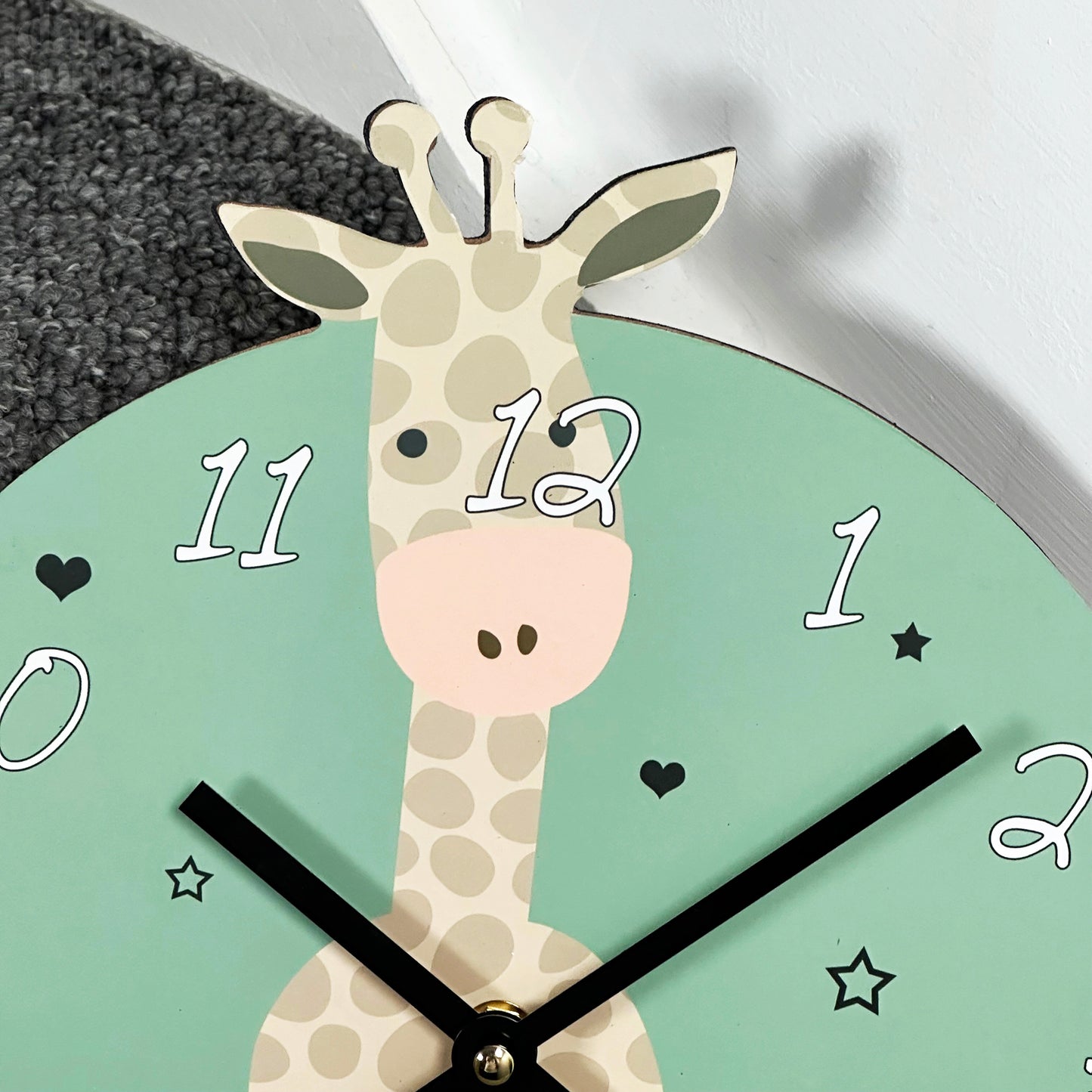 Green Round Giraffe Childrens Wall Clock