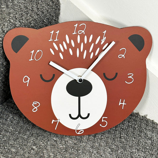 Brown Bear Head Childrens Wall Clock
