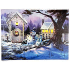 LED-Leinwand-Wandkunst mit Schneemann und verschneitem Haus