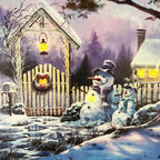 LED-Leinwand-Wandkunst mit Schneemann und verschneitem Haus
