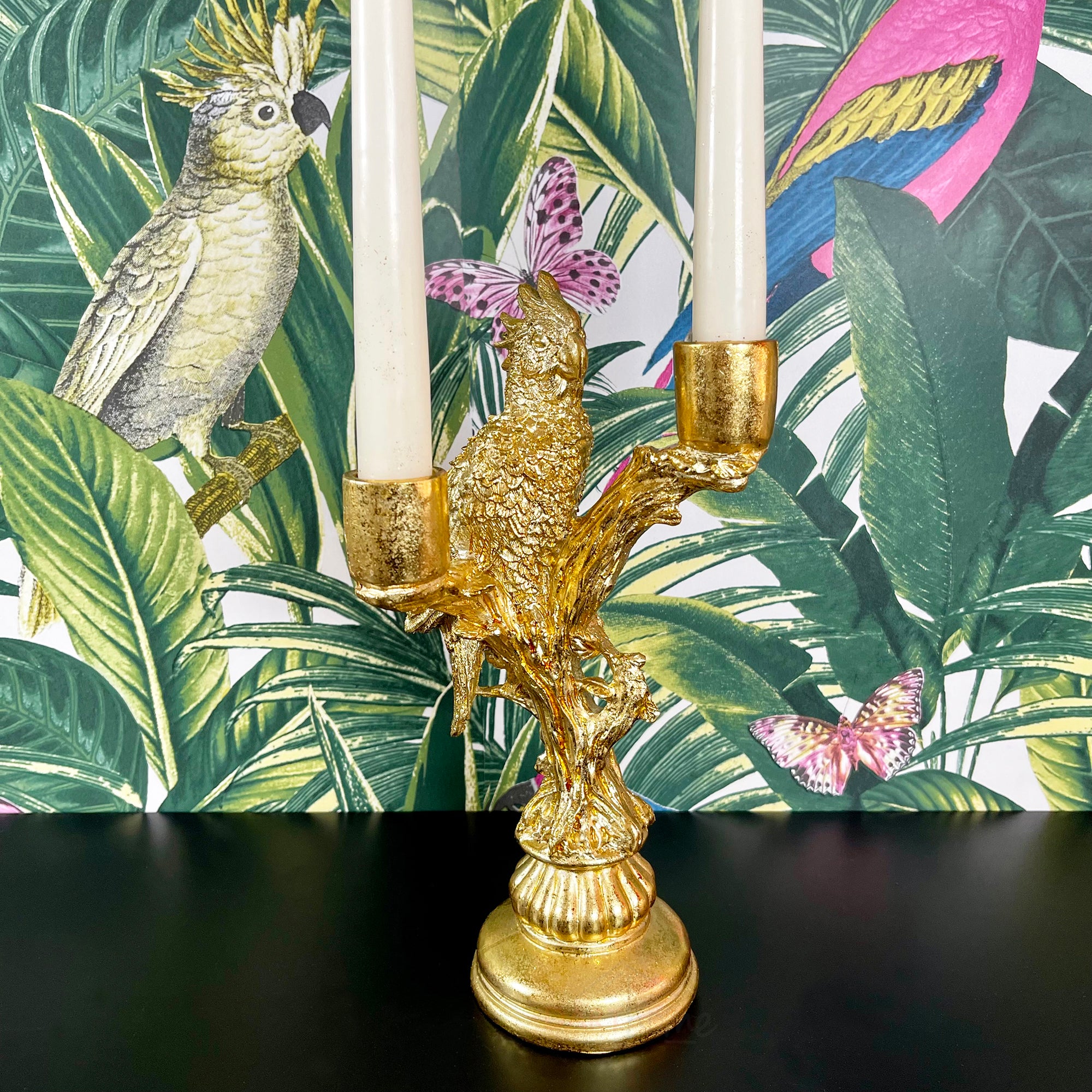 Gold Parrot Candlestick Holder