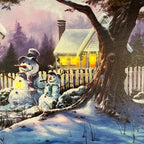 LED-Leinwand-Wandkunst mit Schneemann und verschneitem Haus