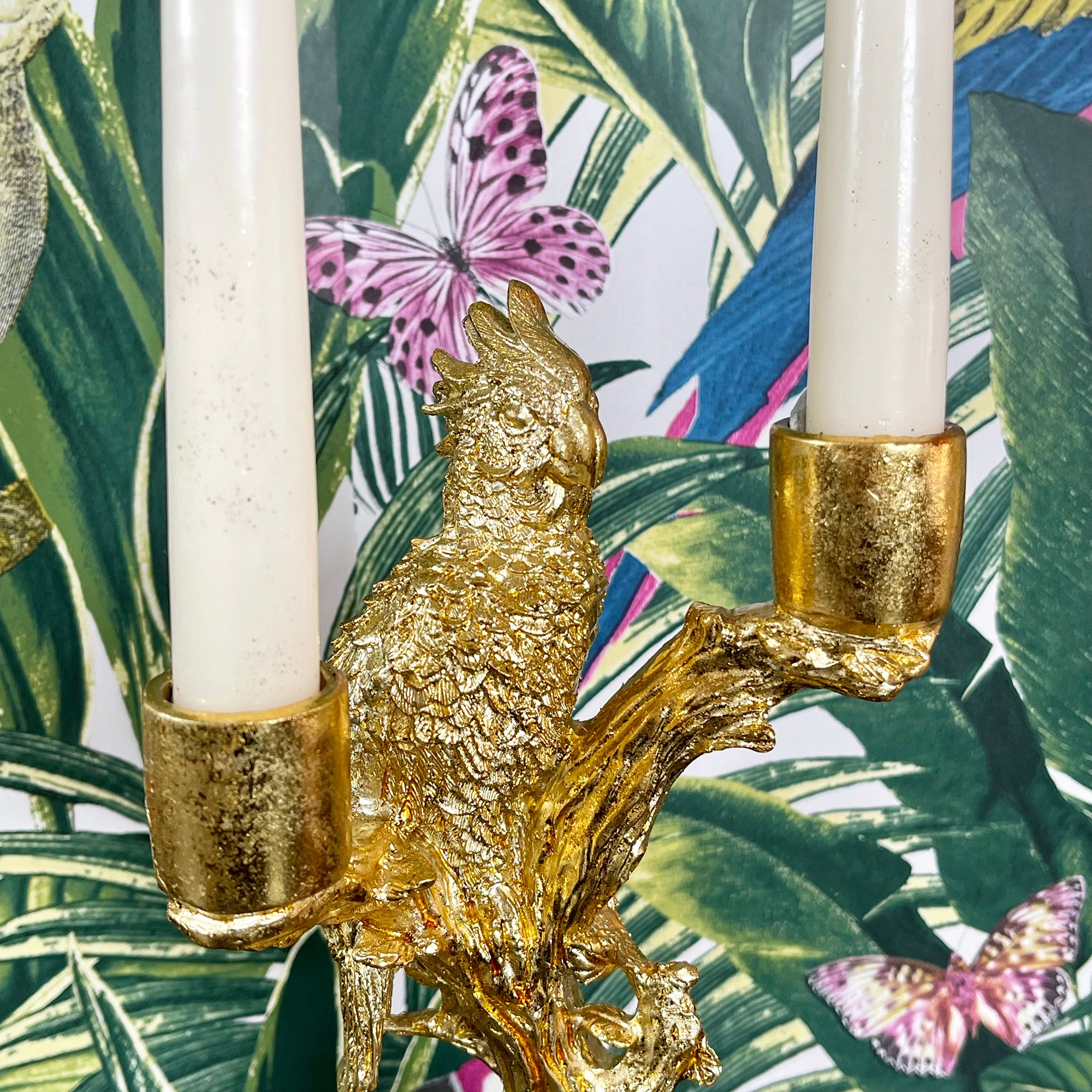 Gold Parrot Candlestick Holder