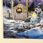 LED-Leinwand-Wandkunst mit Schneemann und verschneitem Haus