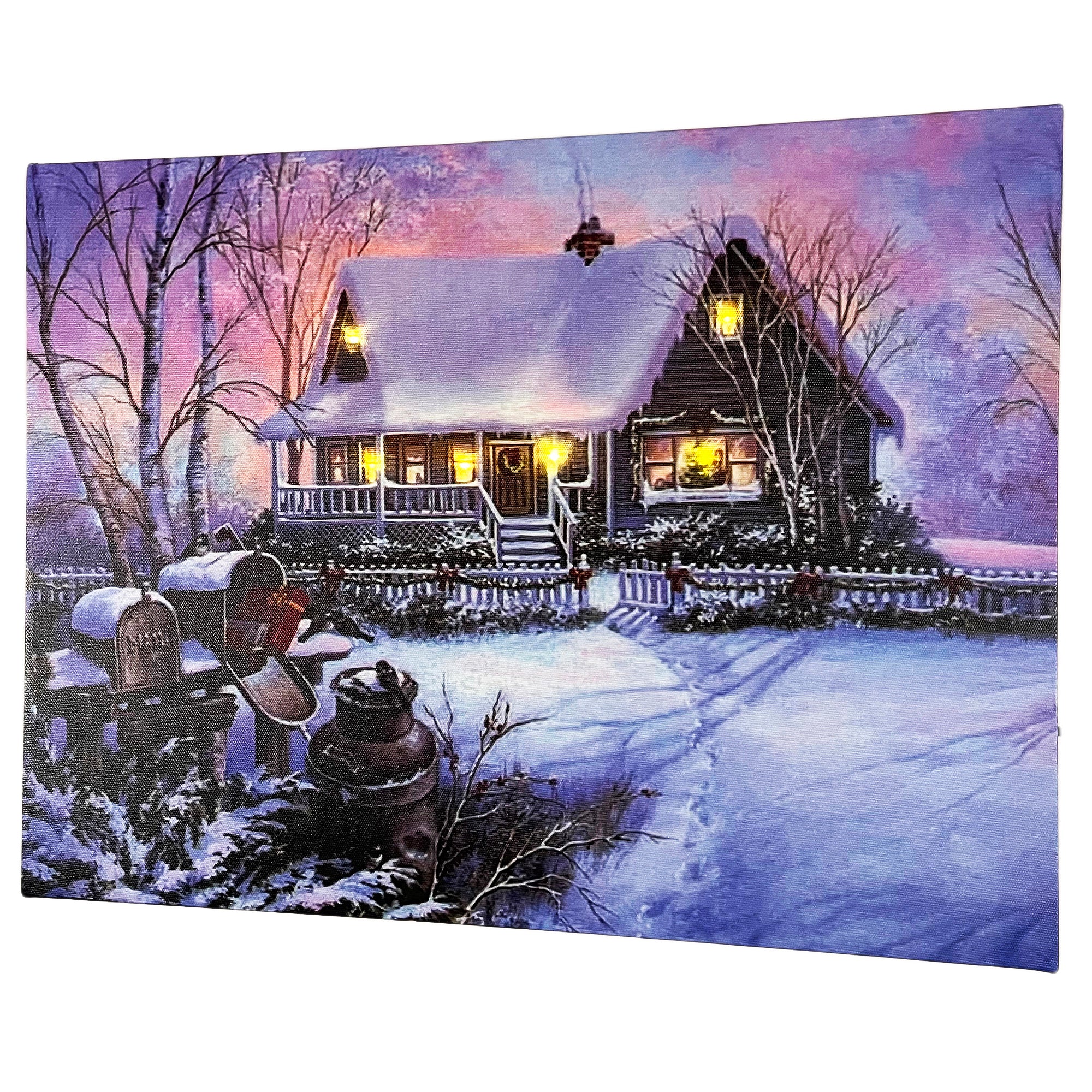 Christmas Snowy Winter Cabin LED Canvas Wall Art