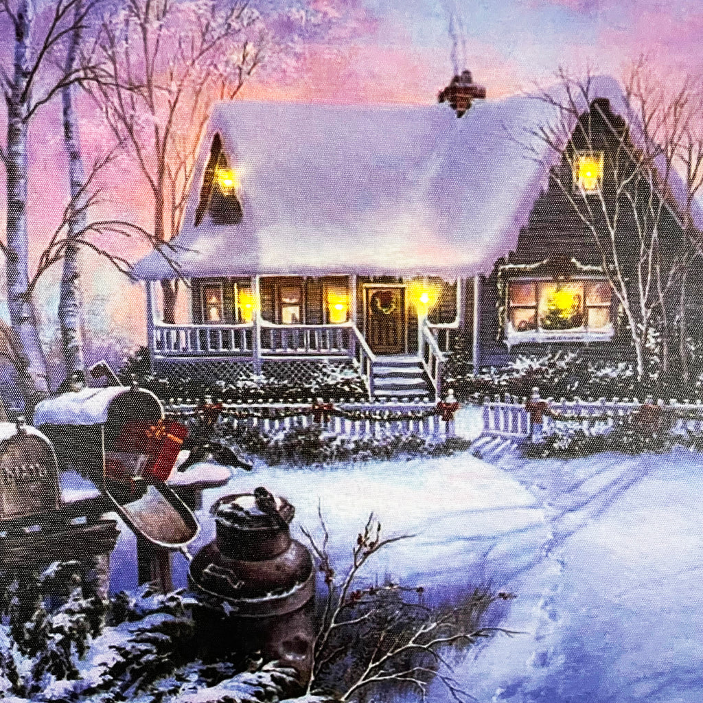 Christmas Snowy Winter Cabin LED Canvas Wall Art