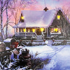 Christmas Snowy Winter Cabin LED Canvas Wall Art