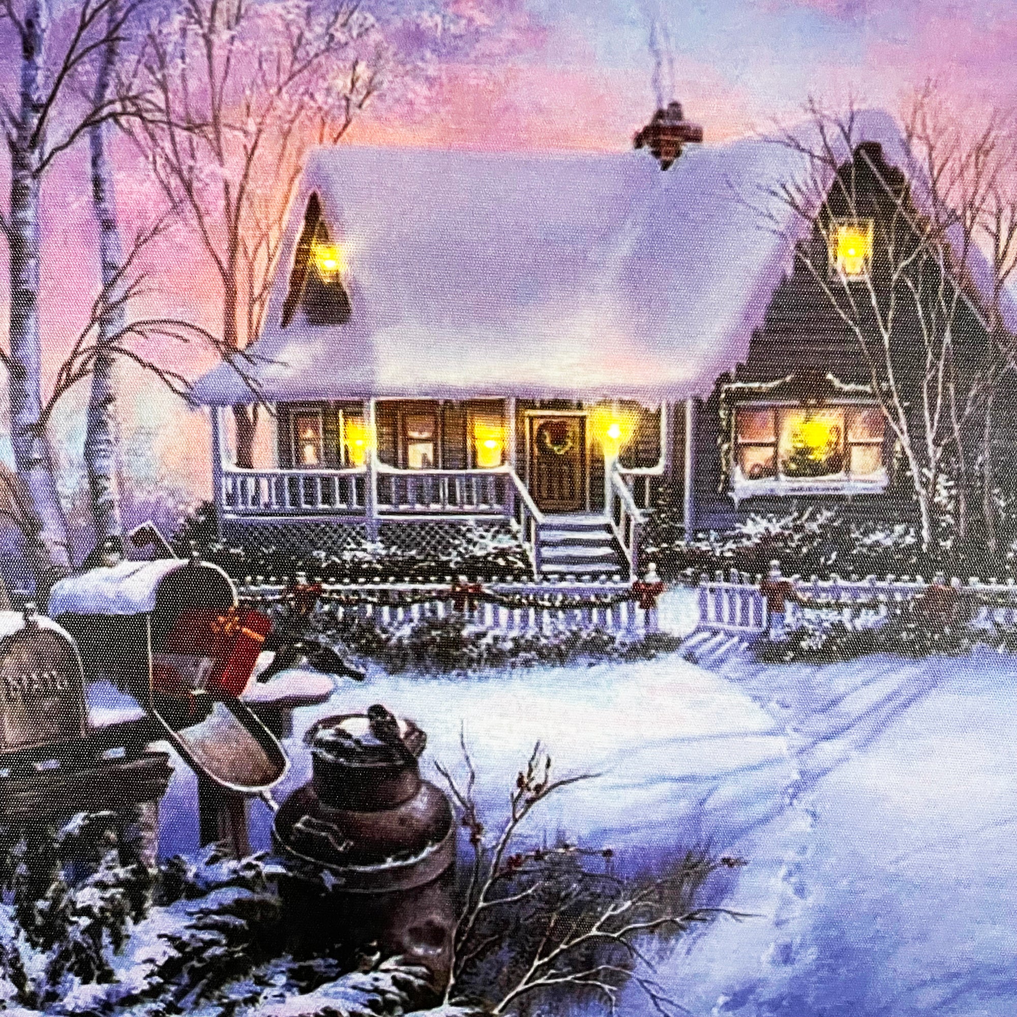 Christmas Snowy Winter Cabin LED Canvas Wall Art