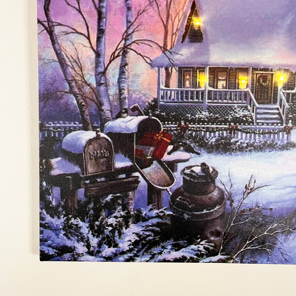Christmas Snowy Winter Cabin LED Canvas Wall Art