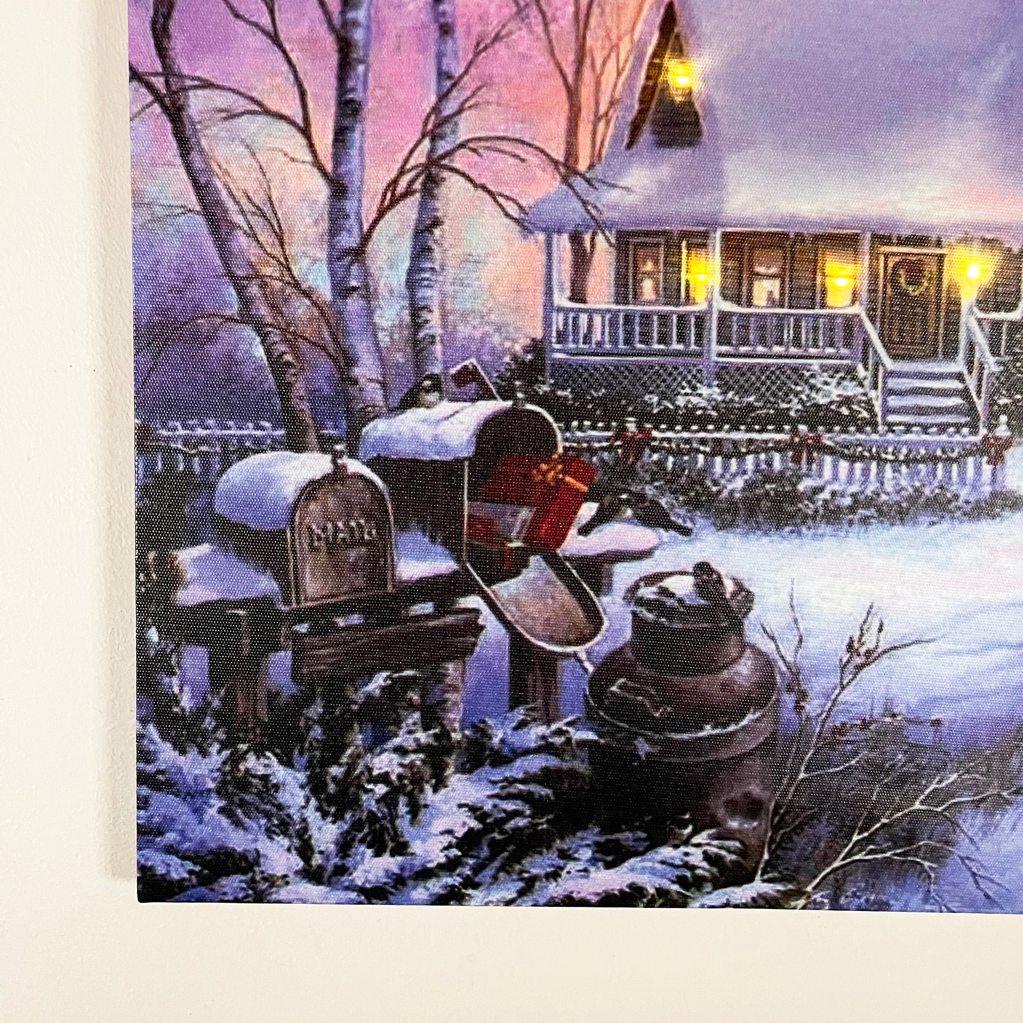 Christmas Snowy Winter Cabin LED Canvas Wall Art