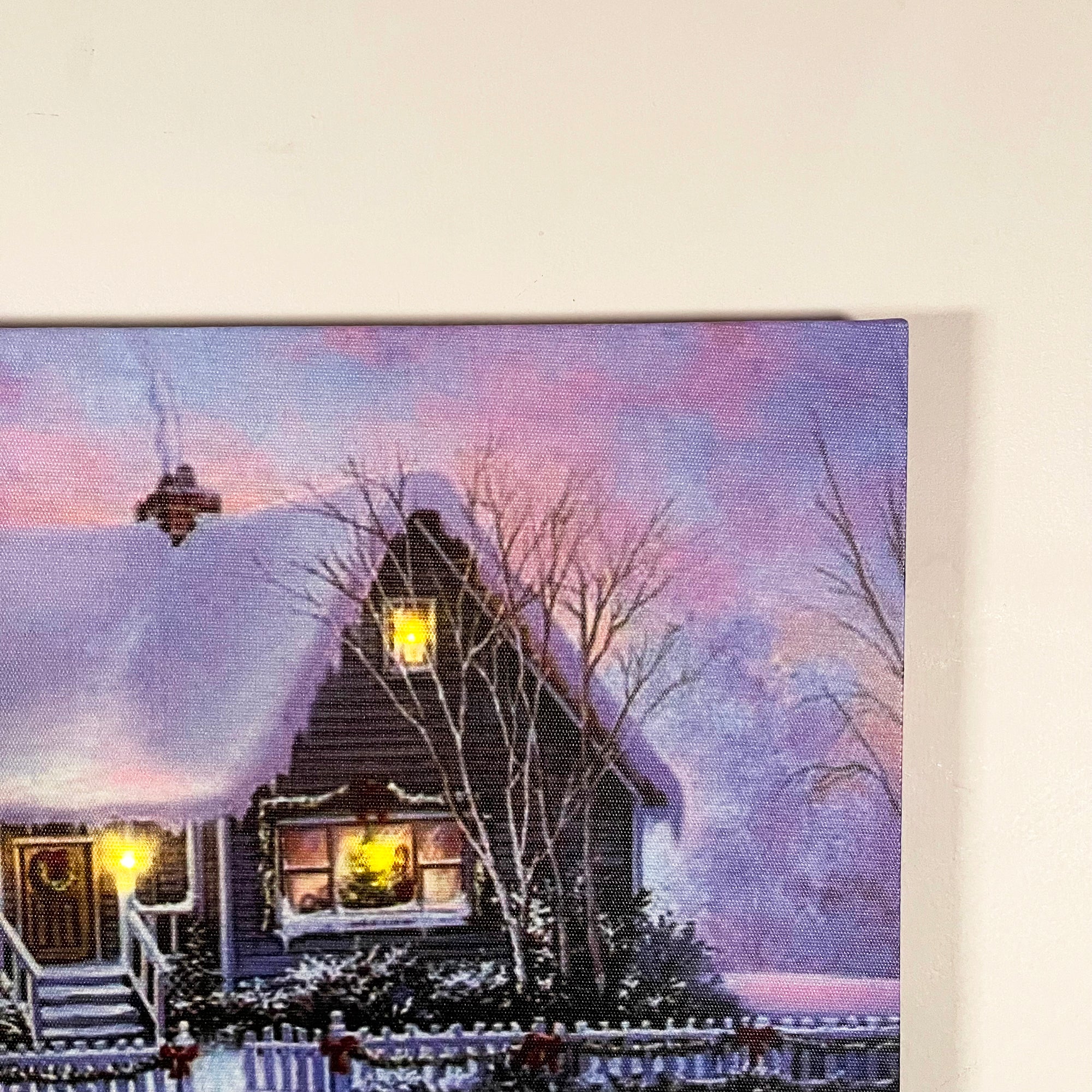 Christmas Snowy Winter Cabin LED Canvas Wall Art