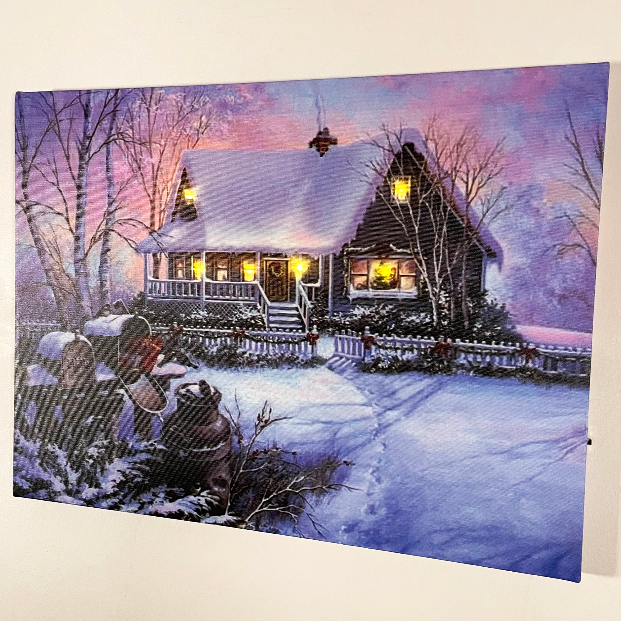 Christmas Snowy Winter Cabin LED Canvas Wall Art