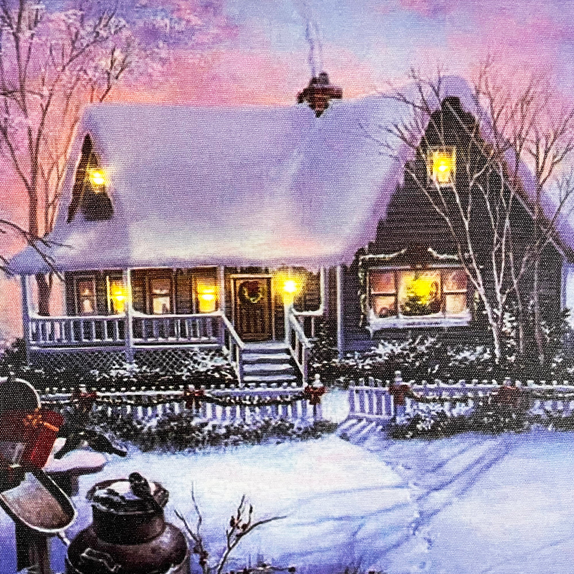 Christmas Snowy Winter Cabin LED Canvas Wall Art