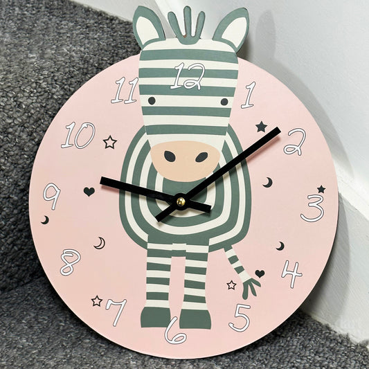 Round Zebra Childrens Wall Clock