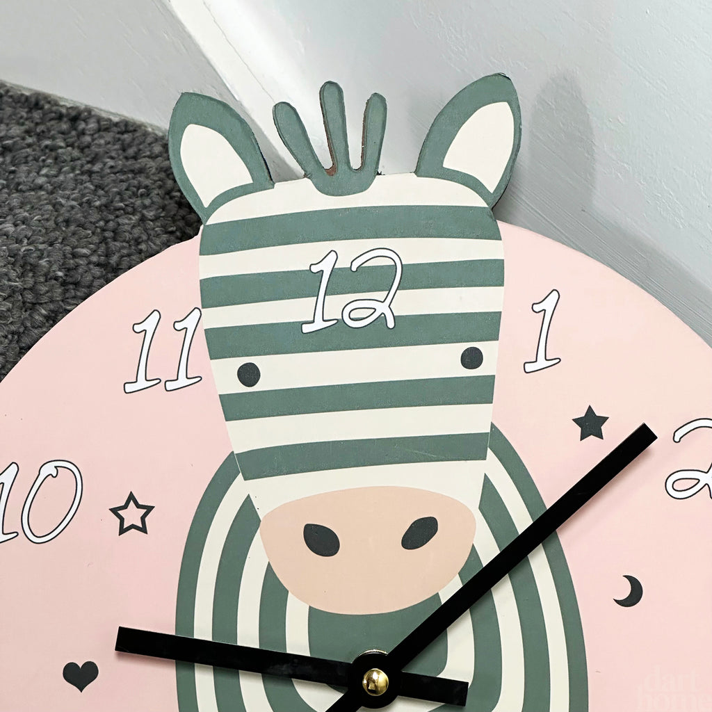 Round Zebra Childrens Wall Clock