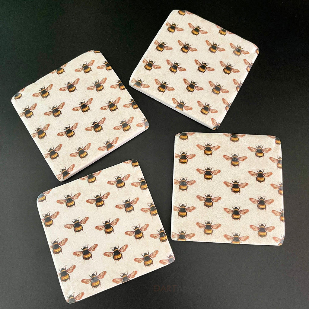 Set mit 4 Bienenuntersetzern aus Kunstharz