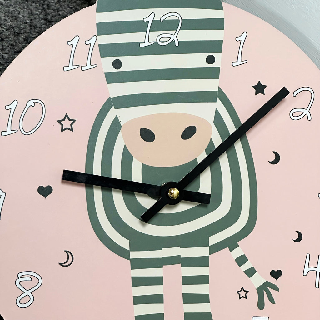 Round Zebra Childrens Wall Clock