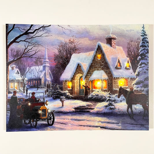 LED Snowy Christmas House Wall Art